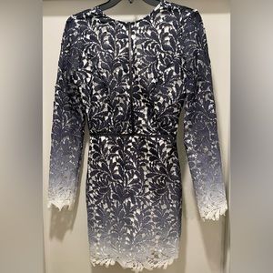 "Lilac Shade" Navy Blue Ombre Crochet Lace Overlay Backless Bodycon Fitted Dress